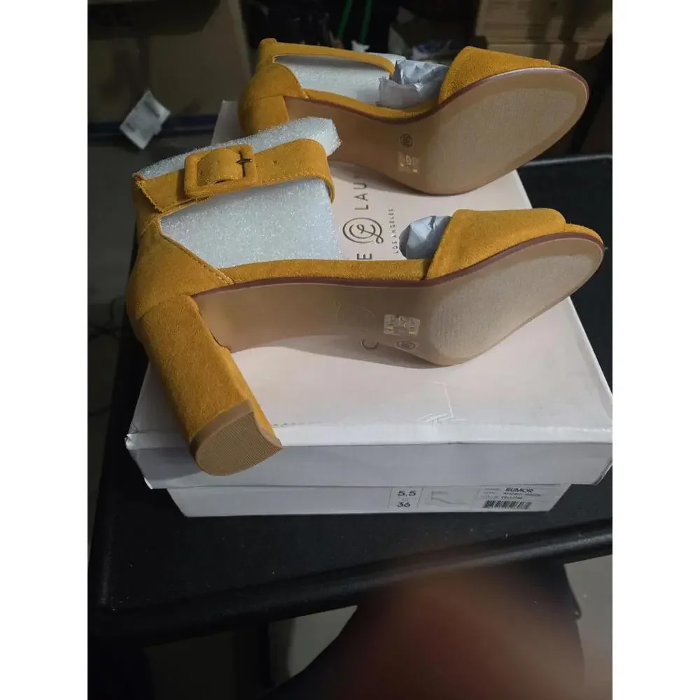 Chinese Laundry Rumor Yellow Micro Suede Block Heel Sandals Size 5.5 - Picture 5 of 5